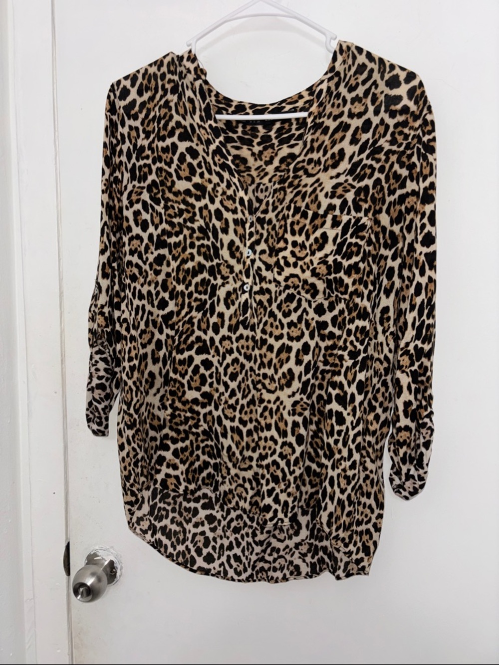 Zara Leopard Print Blouse in Beige and Black